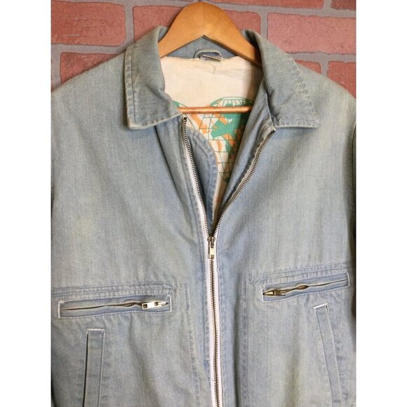 Vintage Urban Equipment Denim Bomber Jacket Elastic Hem & Cuffs Zip Up Mens S - Picture 2 of 10